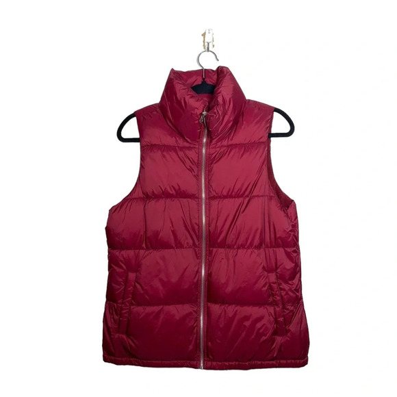 Old Navy Wine Red Full Zip Fleece Lined Collared Puffer Vest Medium Women’s - Picture 1 of 10